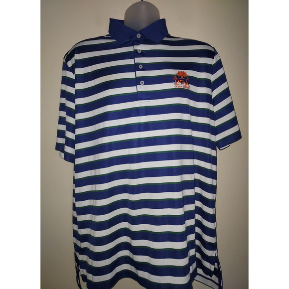 Polo Golf Ralph Lauren Shirt Mens XL Short Sleeve PGA Kiawah Blue White Striped - Picture 2 of 8